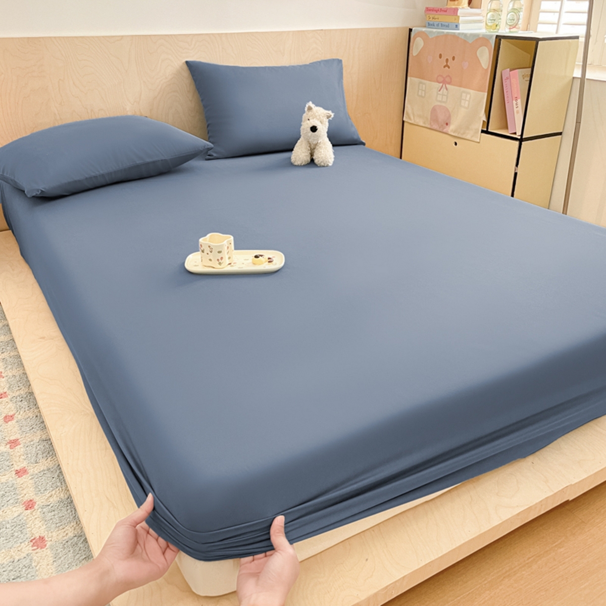 91家纺网 家纺一手货源 找家纺 欧邦 2026春夏新款纯色磨毛单床笠床笠单件单品床笠 磨毛-藏青