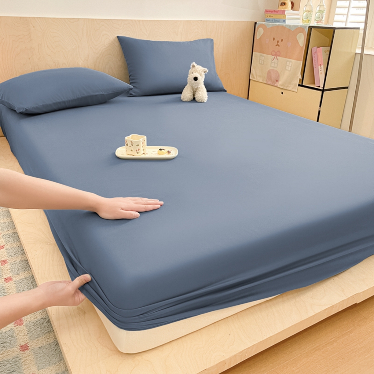 91家纺网 家纺一手货源 找家纺 欧邦 2026春夏新款纯色磨毛单床笠床笠单件单品床笠 磨毛-藏青