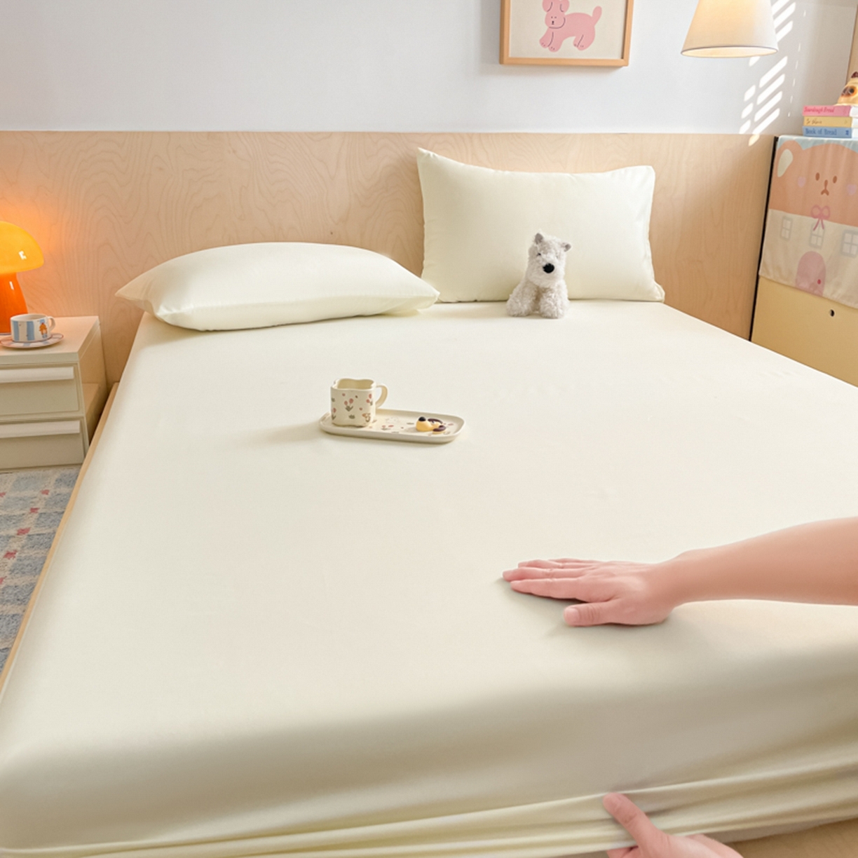 91家纺网 家纺一手货源 找家纺 欧邦 2026春夏新款纯色磨毛单床笠床笠单件单品床笠 磨毛-米白