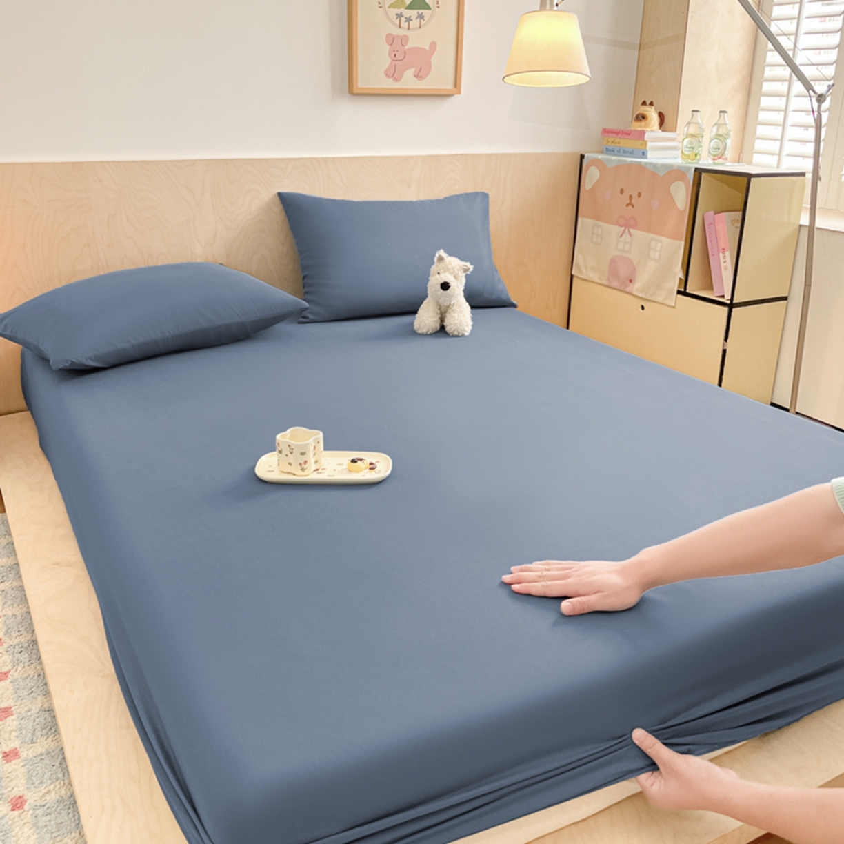 91家纺网 家纺一手货源 找家纺 欧邦 2026春夏新款纯色磨毛单床笠床笠单件单品床笠 磨毛-藏青