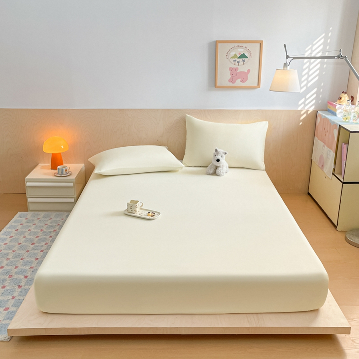 91家纺网 家纺一手货源 找家纺 欧邦 2026春夏新款纯色磨毛单床笠床笠单件单品床笠 磨毛-米白