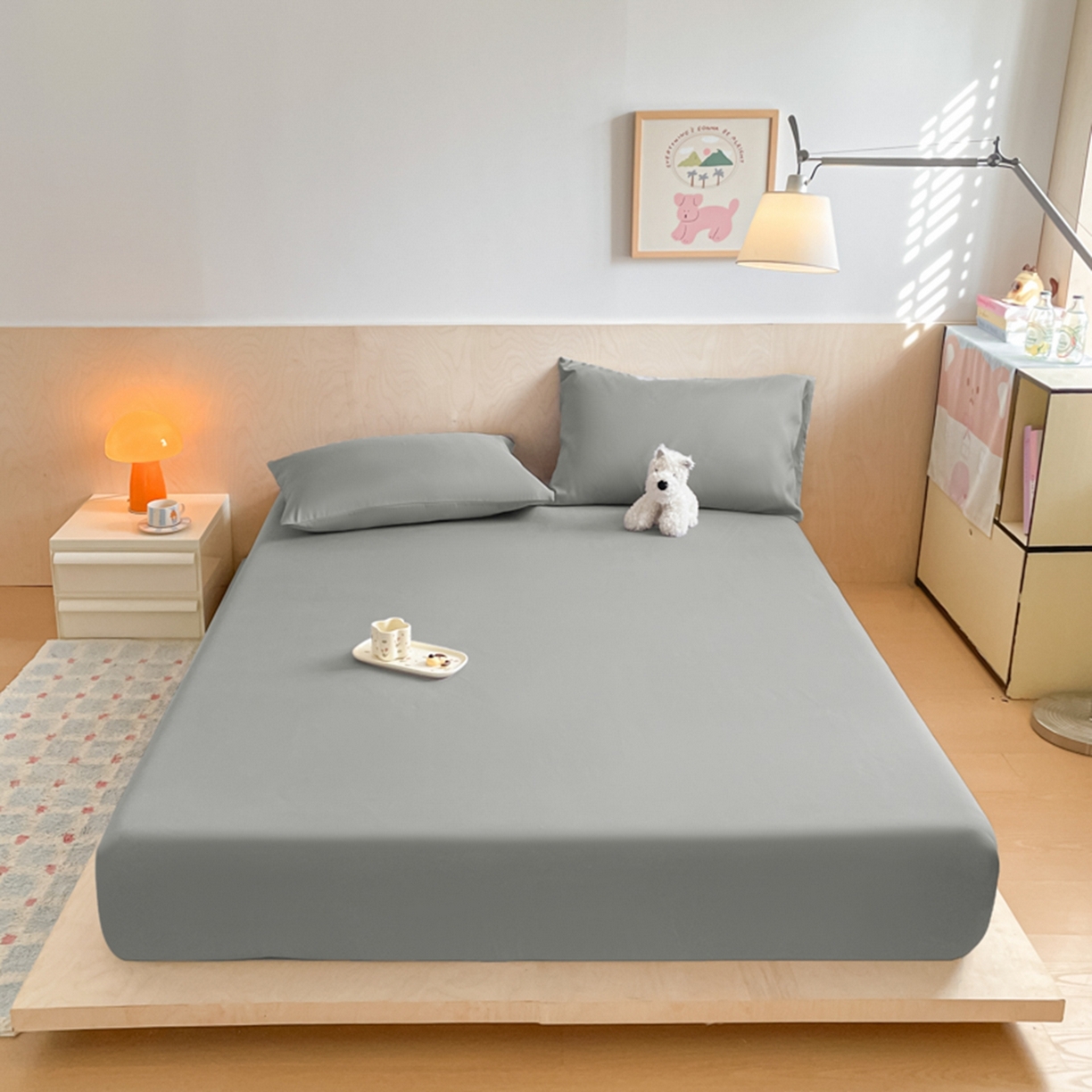 91家纺网 家纺一手货源 找家纺 欧邦 2026春夏新款纯色磨毛单床笠床笠单件单品床笠 磨毛-浅灰