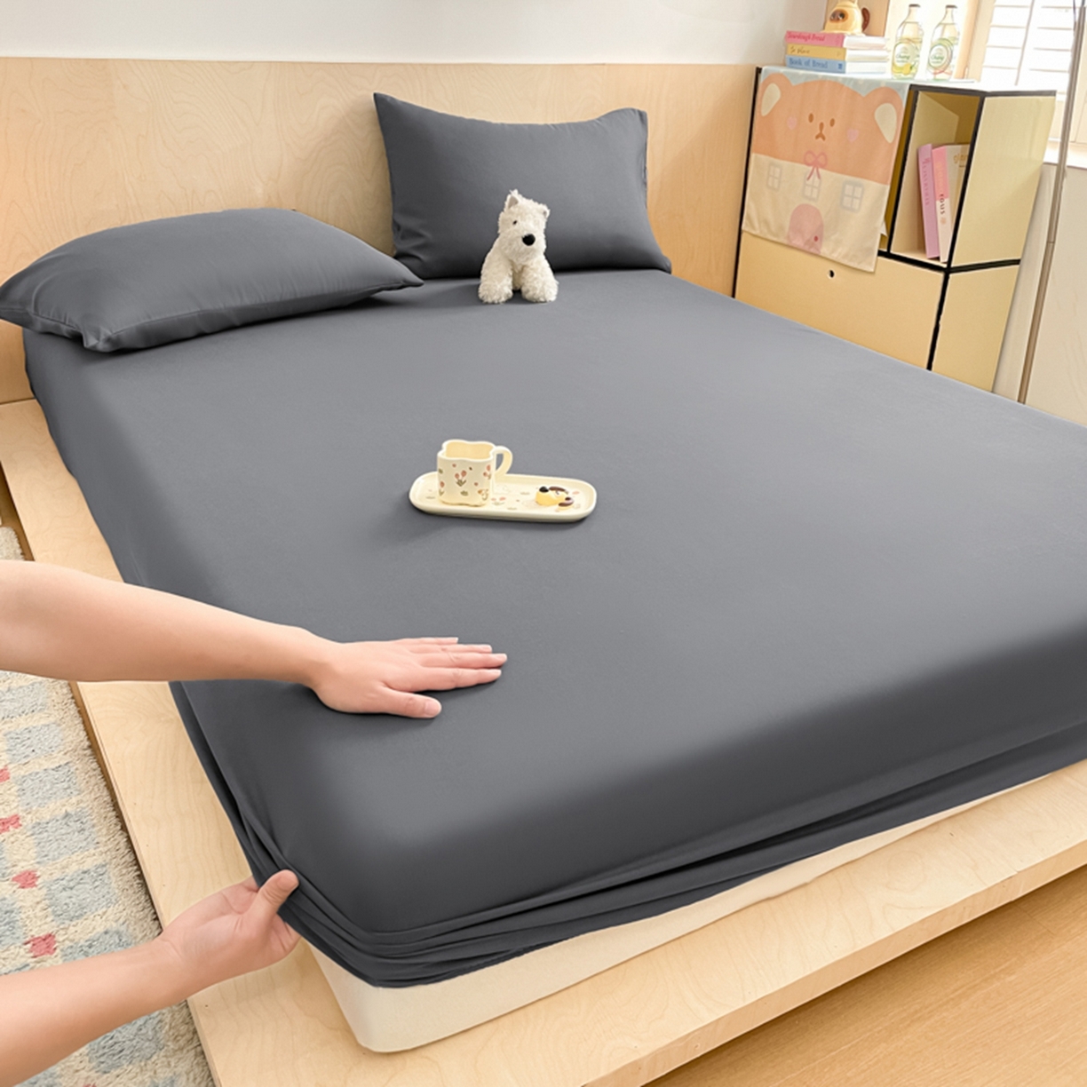 91家纺网 家纺一手货源 找家纺 欧邦 2026春夏新款纯色磨毛单床笠床笠单件单品床笠 磨毛-深灰