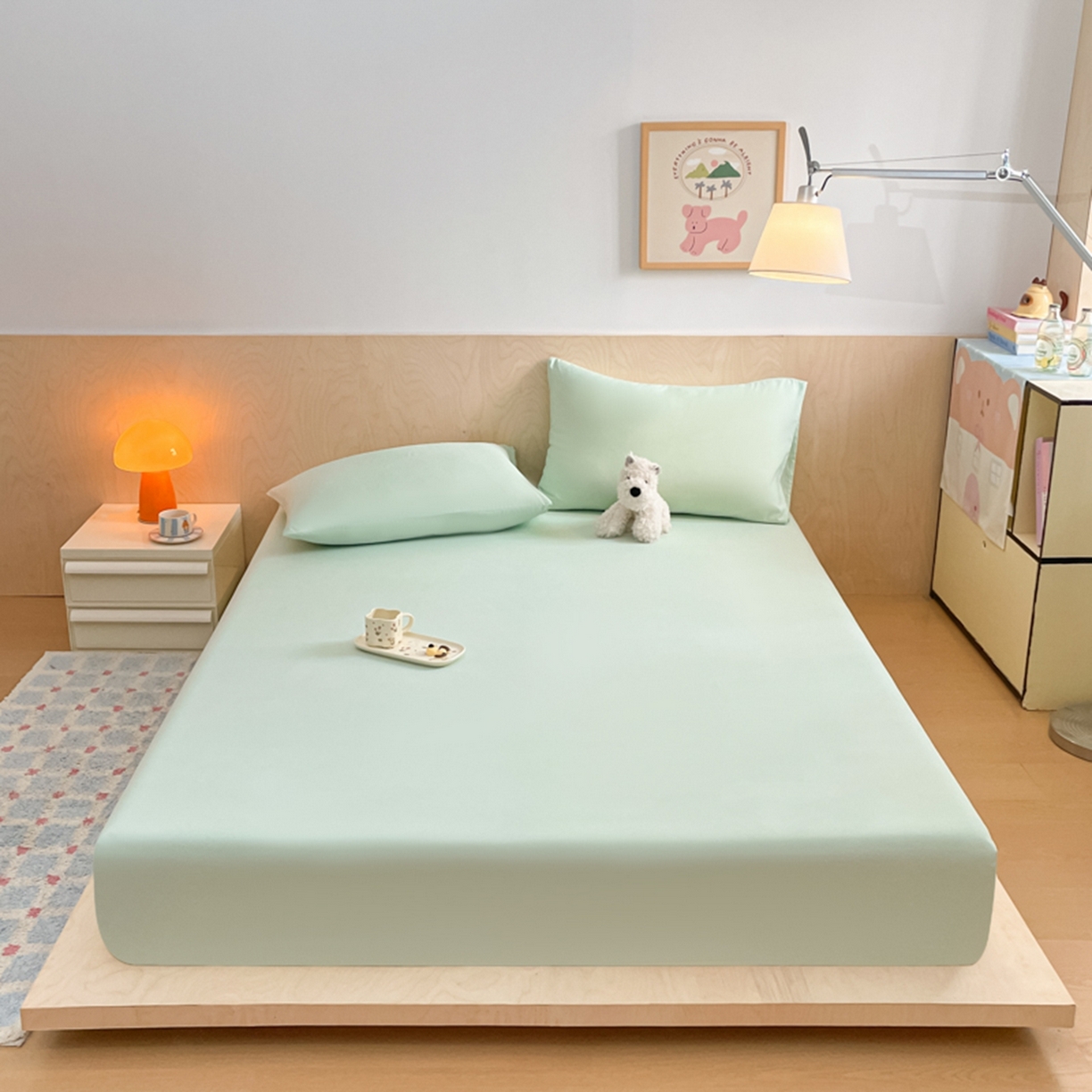 91家纺网 家纺一手货源 找家纺 欧邦 2026春夏新款纯色磨毛单床笠床笠单件单品床笠 磨毛-浅绿