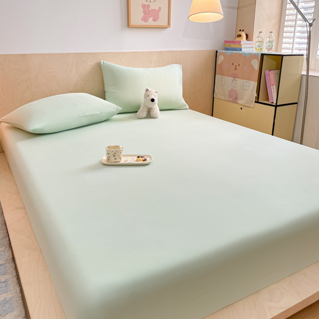 91家纺网 家纺一手货源 找家纺 欧邦 2026春夏新款纯色磨毛单床笠床笠单件单品床笠 磨毛-浅绿