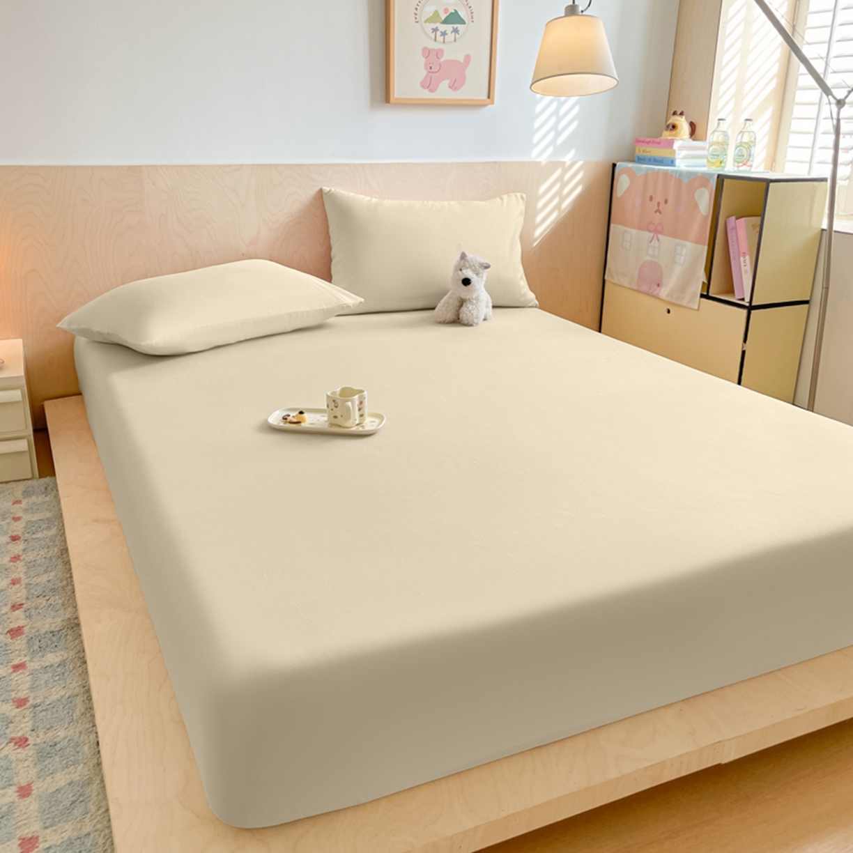 91家纺网 家纺一手货源 找家纺 欧邦 2026春夏新款纯色磨毛单床笠床笠单件单品床笠 磨毛-卡其