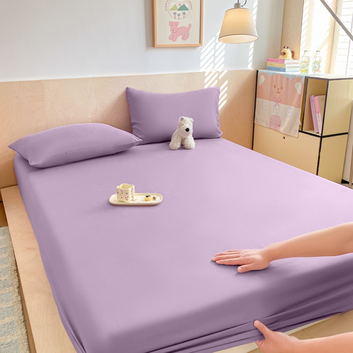 91家纺网 家纺一手货源 找家纺 欧邦 2026春夏新款纯色磨毛单床笠床笠单件单品床笠 磨毛-紫色