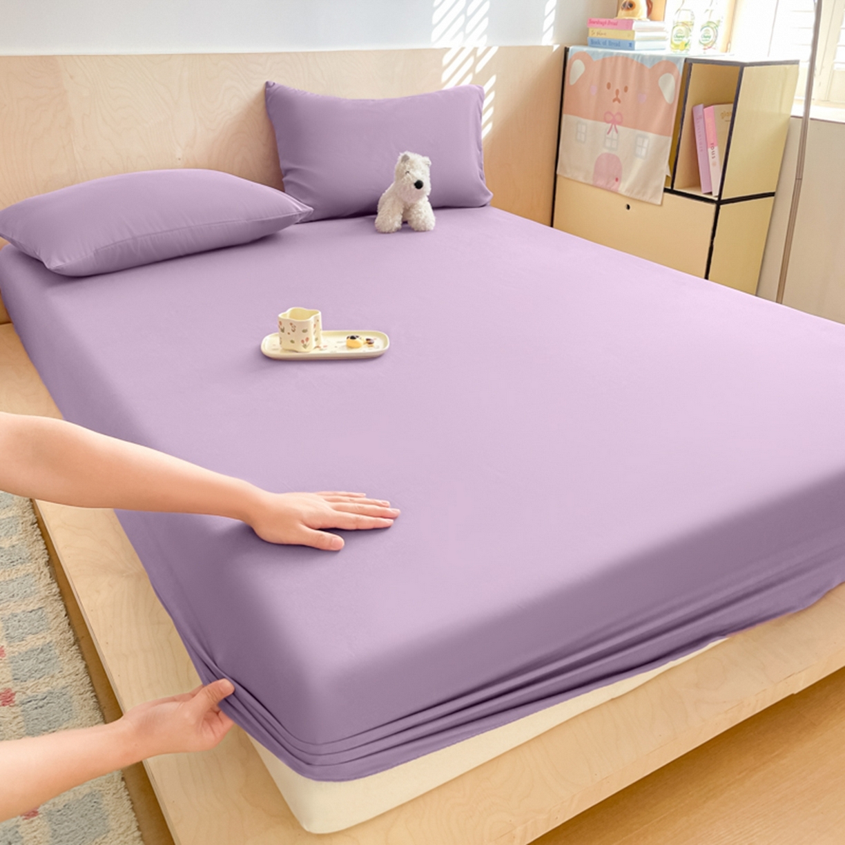 91家纺网 家纺一手货源 找家纺 欧邦 2026春夏新款纯色磨毛单床笠床笠单件单品床笠 磨毛-紫色