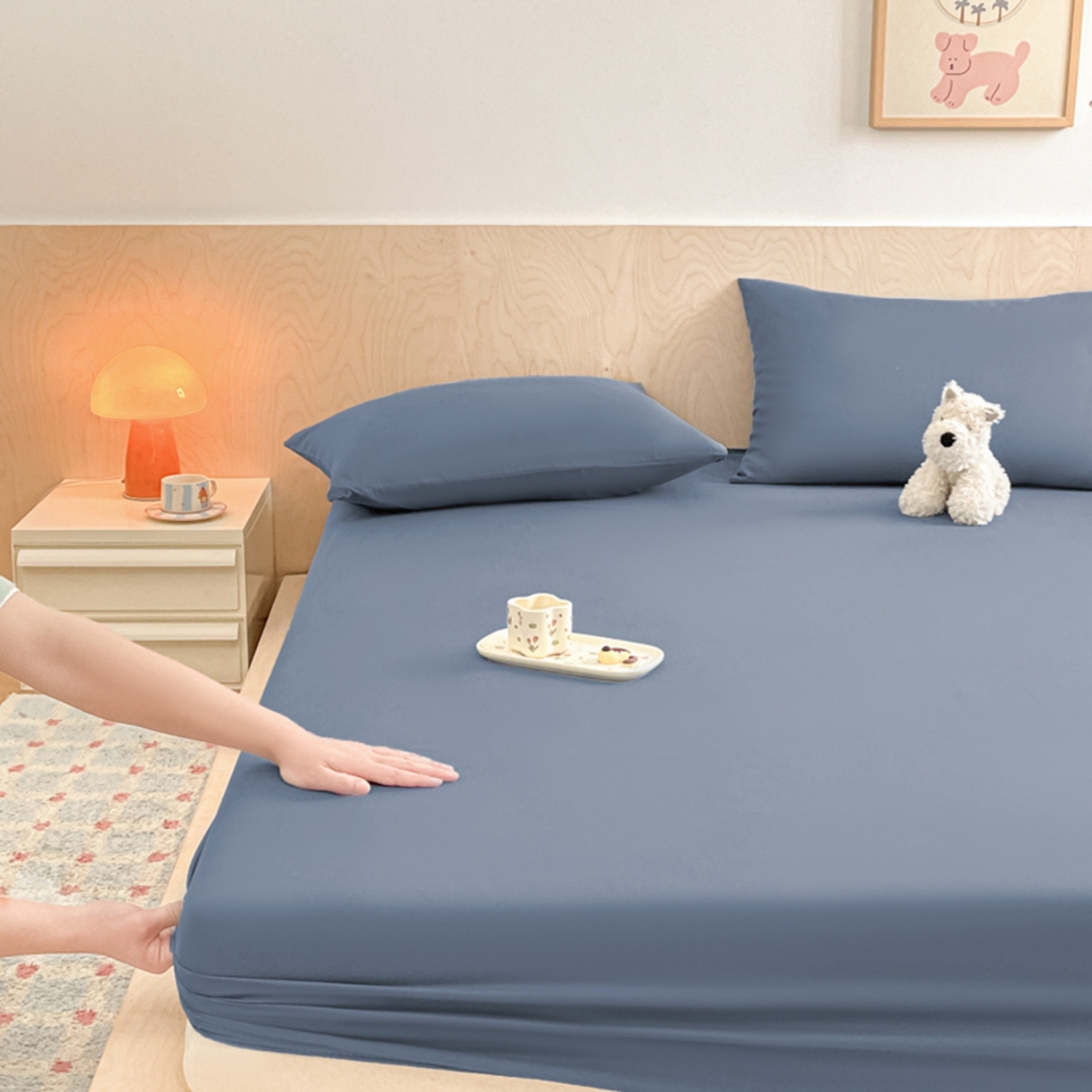 91家纺网 家纺一手货源 找家纺 欧邦 2026春夏新款纯色磨毛单床笠床笠单件单品床笠 磨毛-藏青