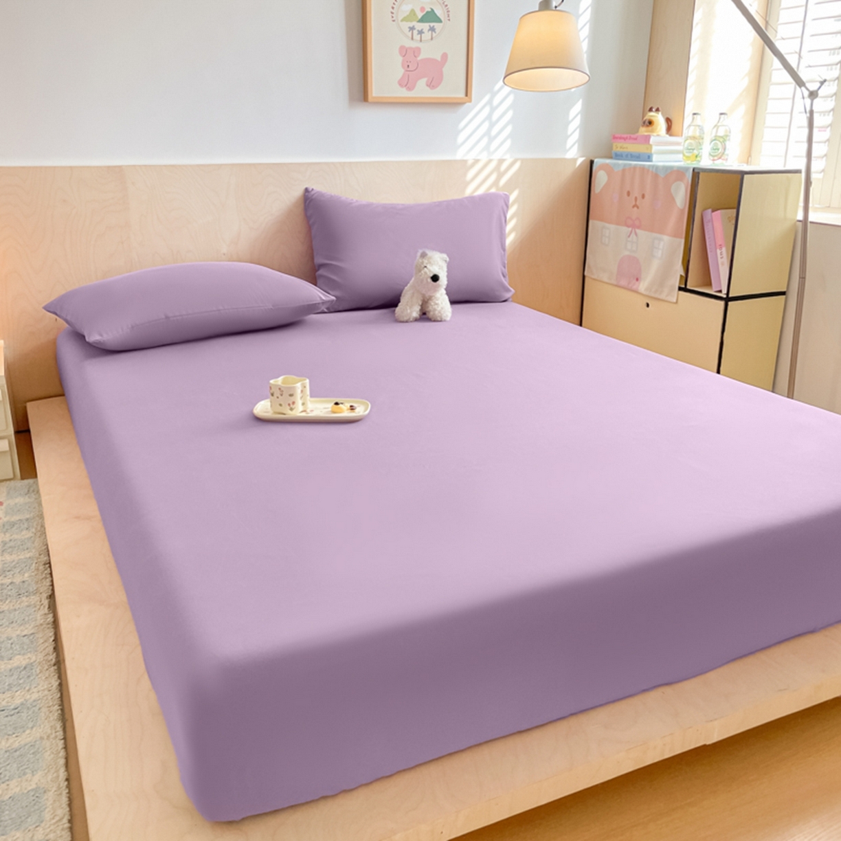 91家纺网 家纺一手货源 找家纺 欧邦 2026春夏新款纯色磨毛单床笠床笠单件单品床笠 磨毛-紫色