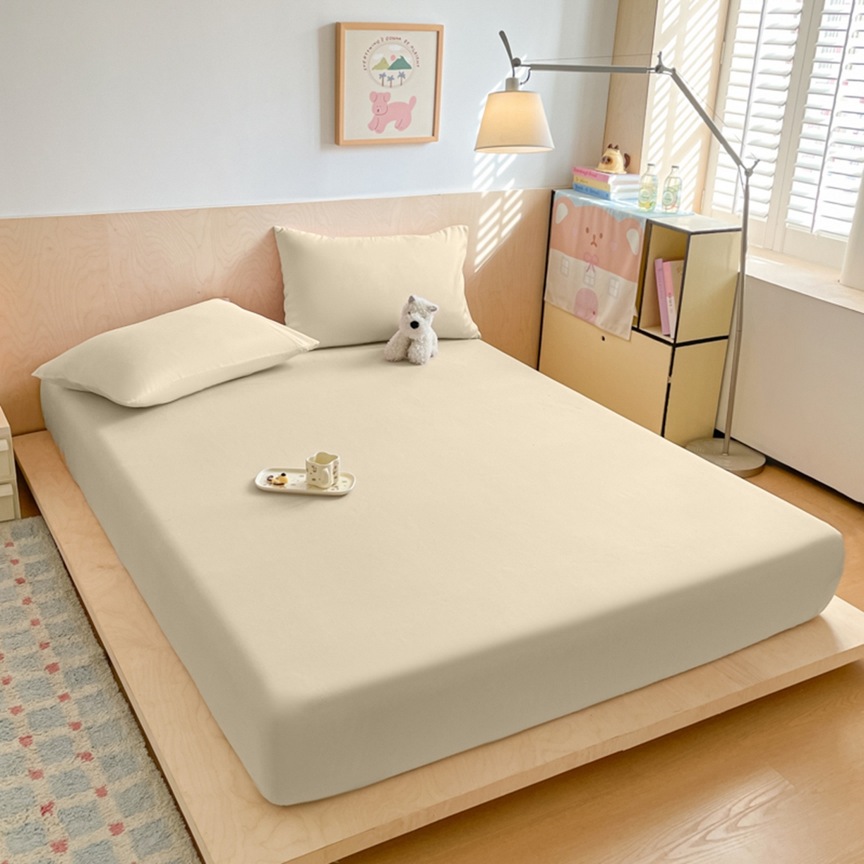 91家纺网 家纺一手货源 找家纺 欧邦 2026春夏新款纯色磨毛单床笠床笠单件单品床笠 磨毛-卡其