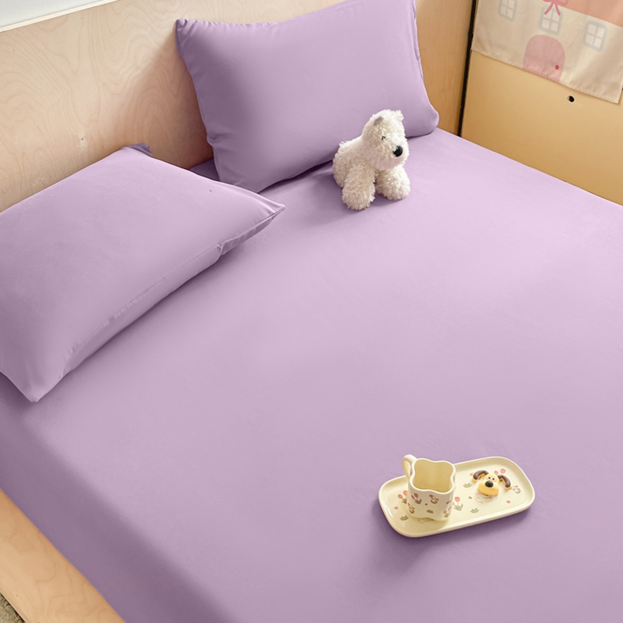 91家纺网 家纺一手货源 找家纺 欧邦 2026春夏新款纯色磨毛单床笠床笠单件单品床笠 磨毛-紫色