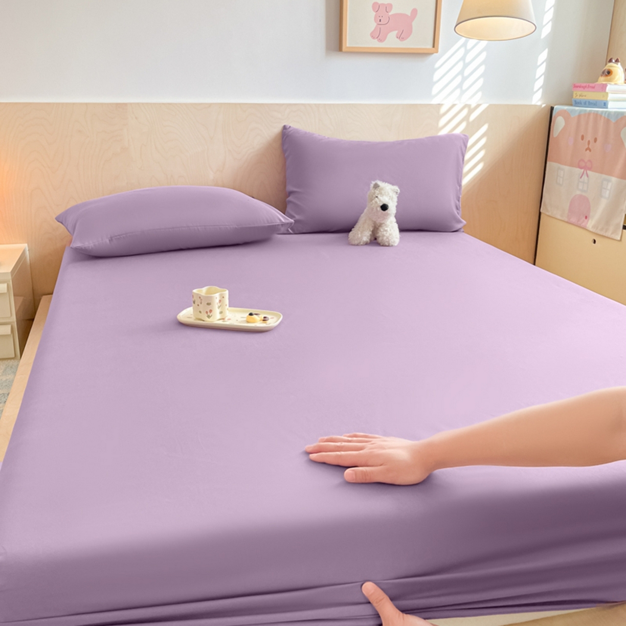 91家纺网 家纺一手货源 找家纺 欧邦 2026春夏新款纯色磨毛单床笠床笠单件单品床笠 磨毛-紫色