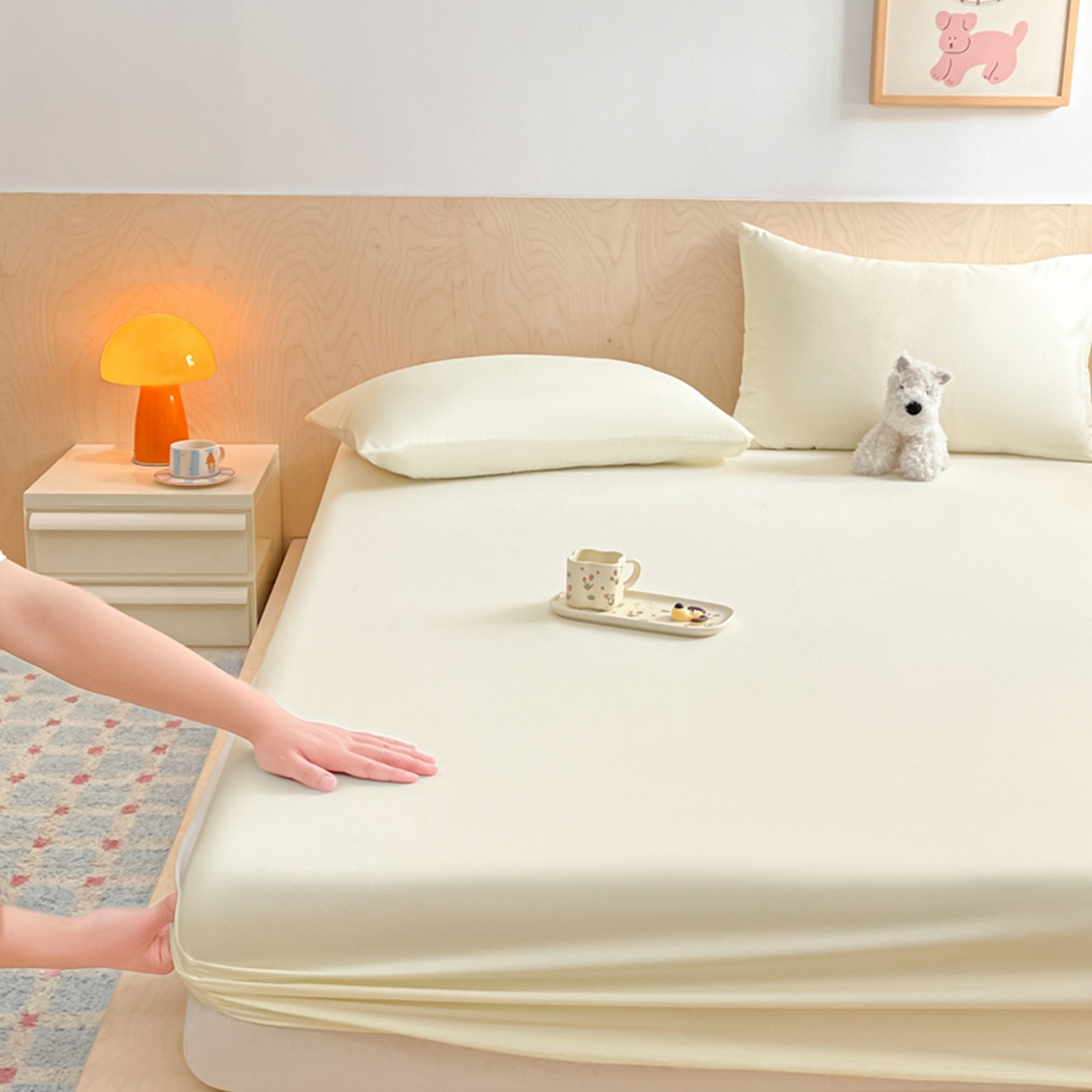 91家纺网 家纺一手货源 找家纺 欧邦 2026春夏新款纯色磨毛单床笠床笠单件单品床笠 磨毛-米白