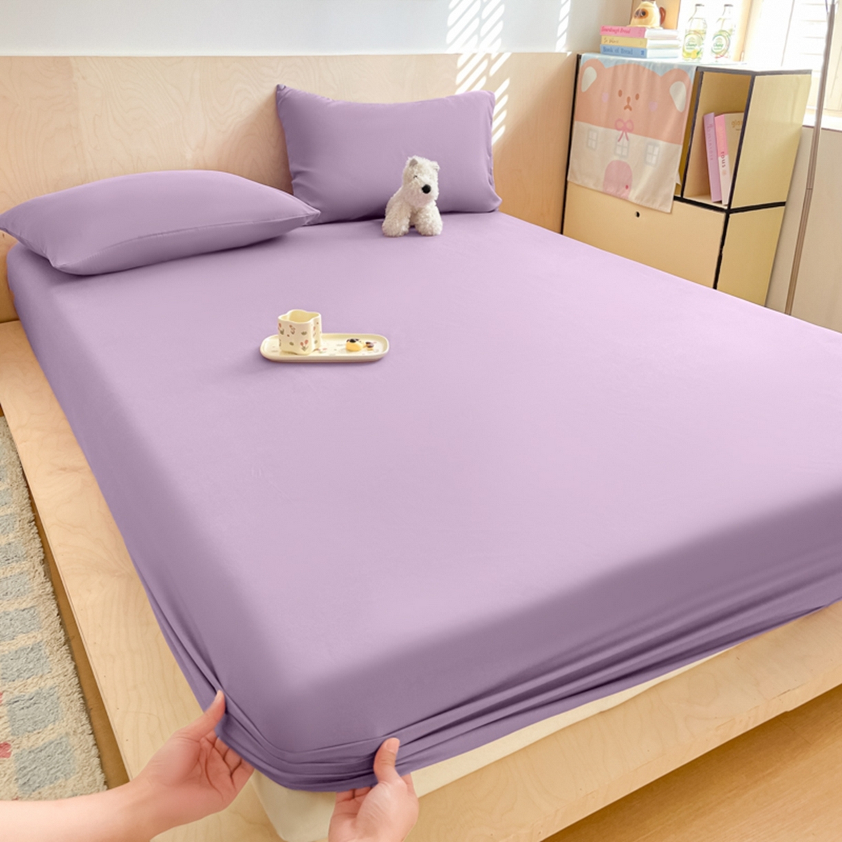 91家纺网 家纺一手货源 找家纺 欧邦 2026春夏新款纯色磨毛单床笠床笠单件单品床笠 磨毛-紫色