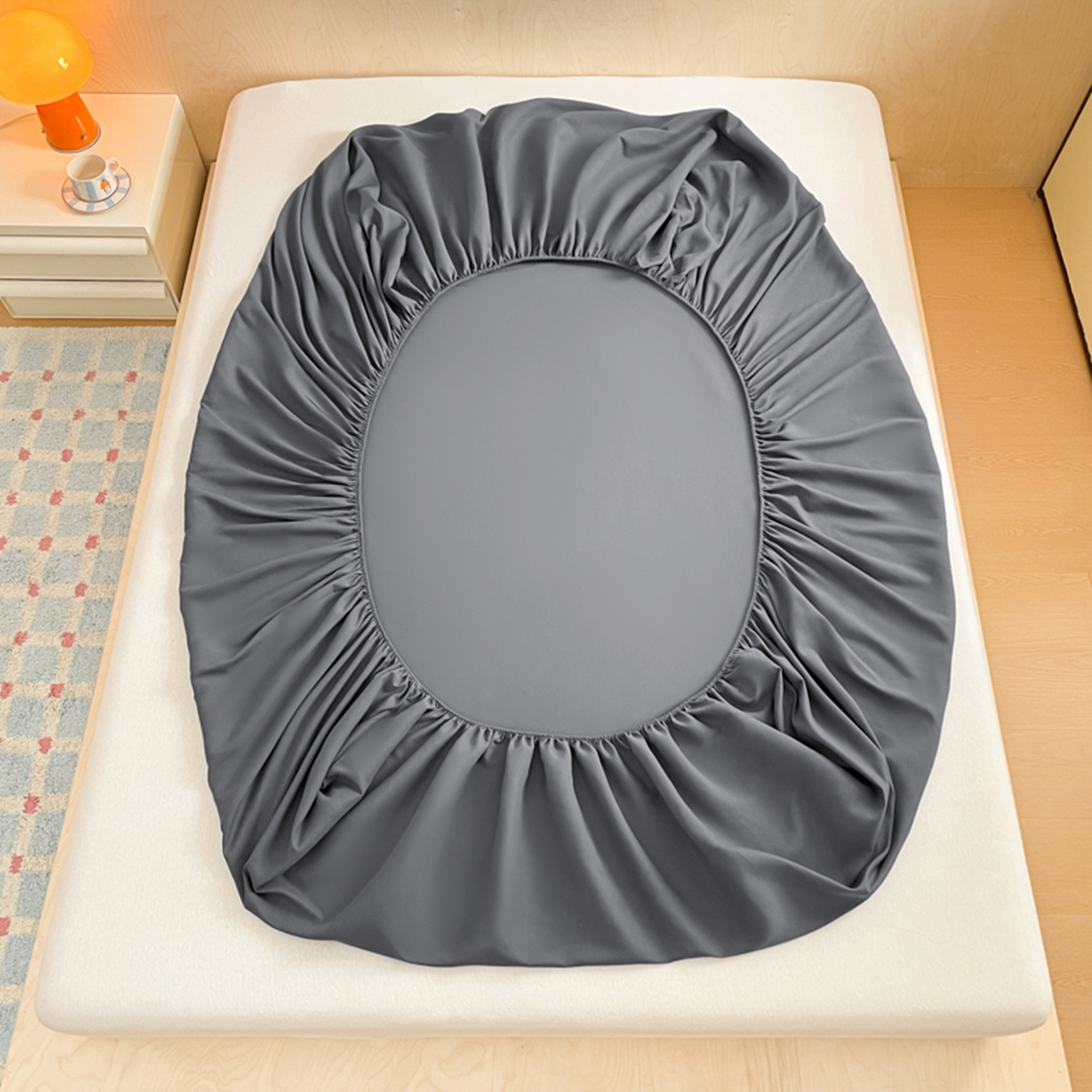 91家纺网 家纺一手货源 找家纺 欧邦 2026春夏新款纯色磨毛单床笠床笠单件单品床笠 磨毛-深灰