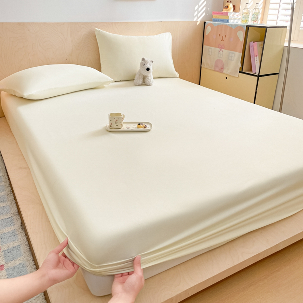 91家纺网 家纺一手货源 找家纺 欧邦 2026春夏新款纯色磨毛单床笠床笠单件单品床笠 磨毛-米白