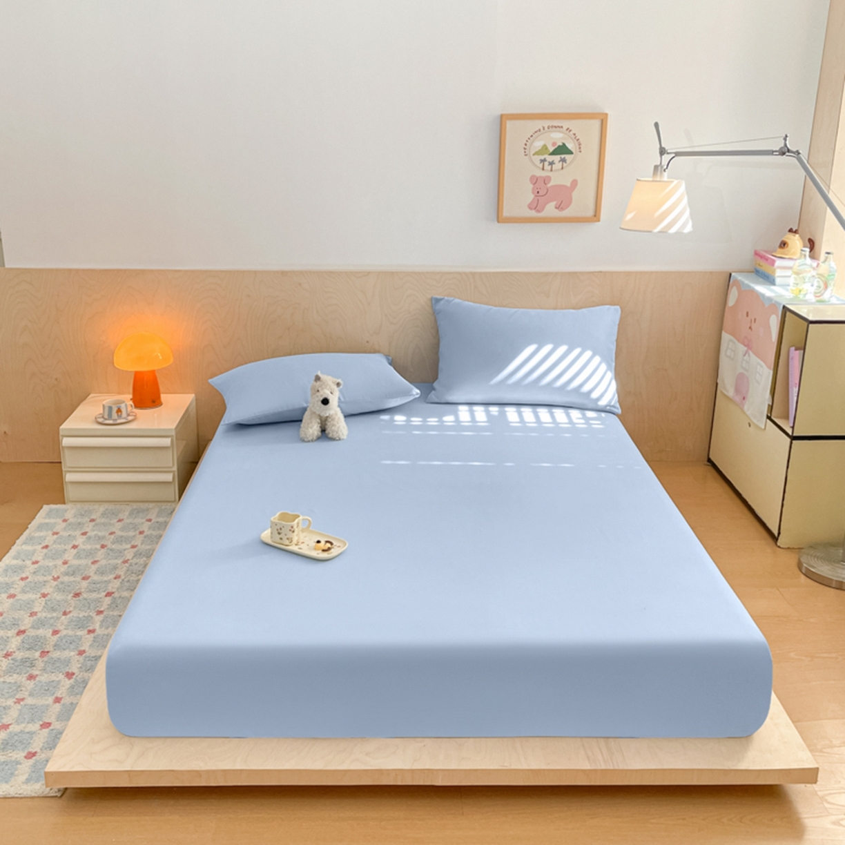 91家纺网 家纺一手货源 找家纺 欧邦 2026春夏新款纯色磨毛单床笠床笠单件单品床笠 磨毛-天蓝