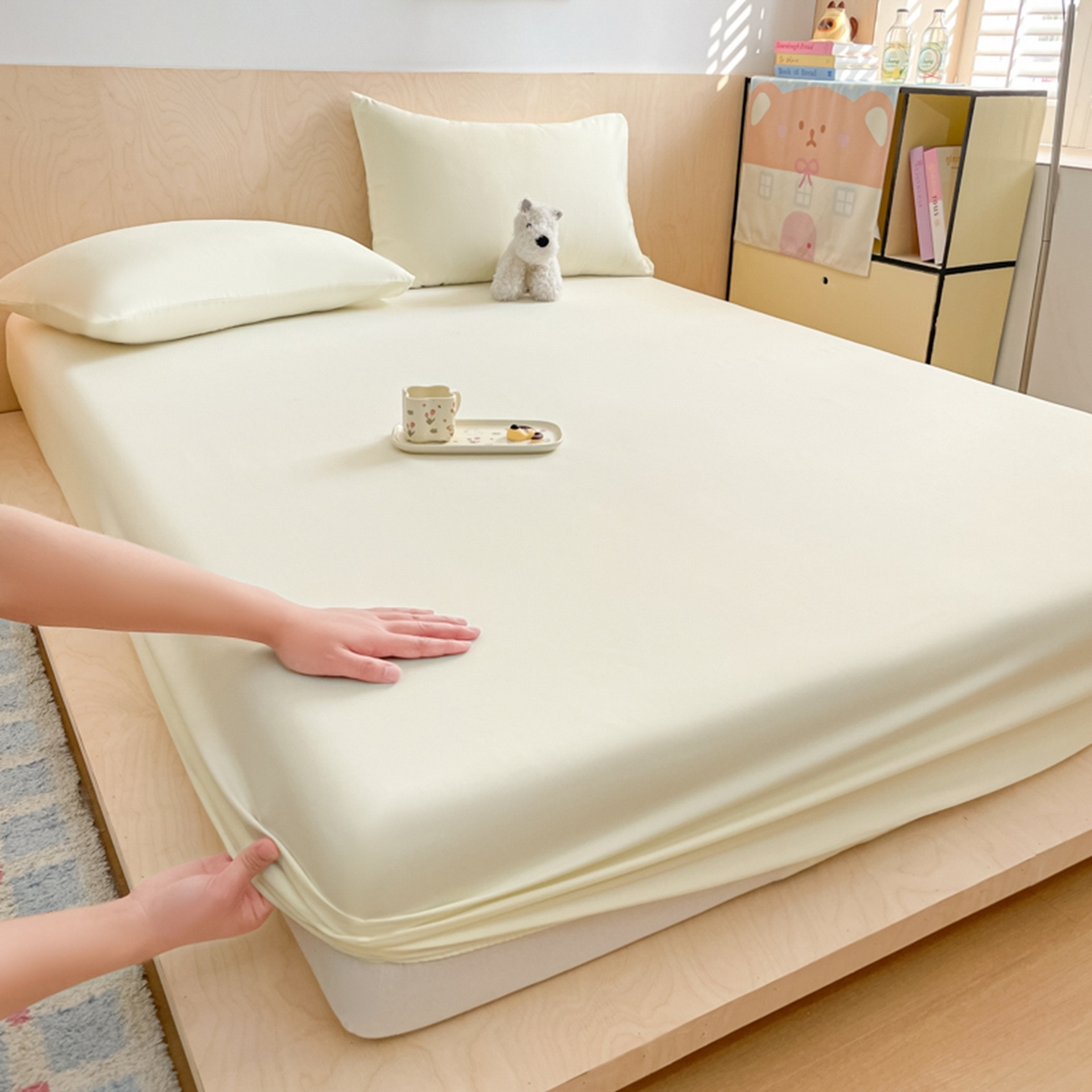 91家纺网 家纺一手货源 找家纺 欧邦 2026春夏新款纯色磨毛单床笠床笠单件单品床笠 磨毛-米白