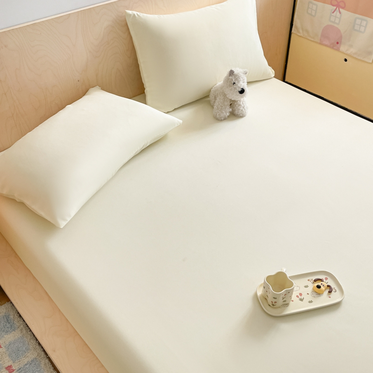 91家纺网 家纺一手货源 找家纺 欧邦 2026春夏新款纯色磨毛单床笠床笠单件单品床笠 磨毛-米白