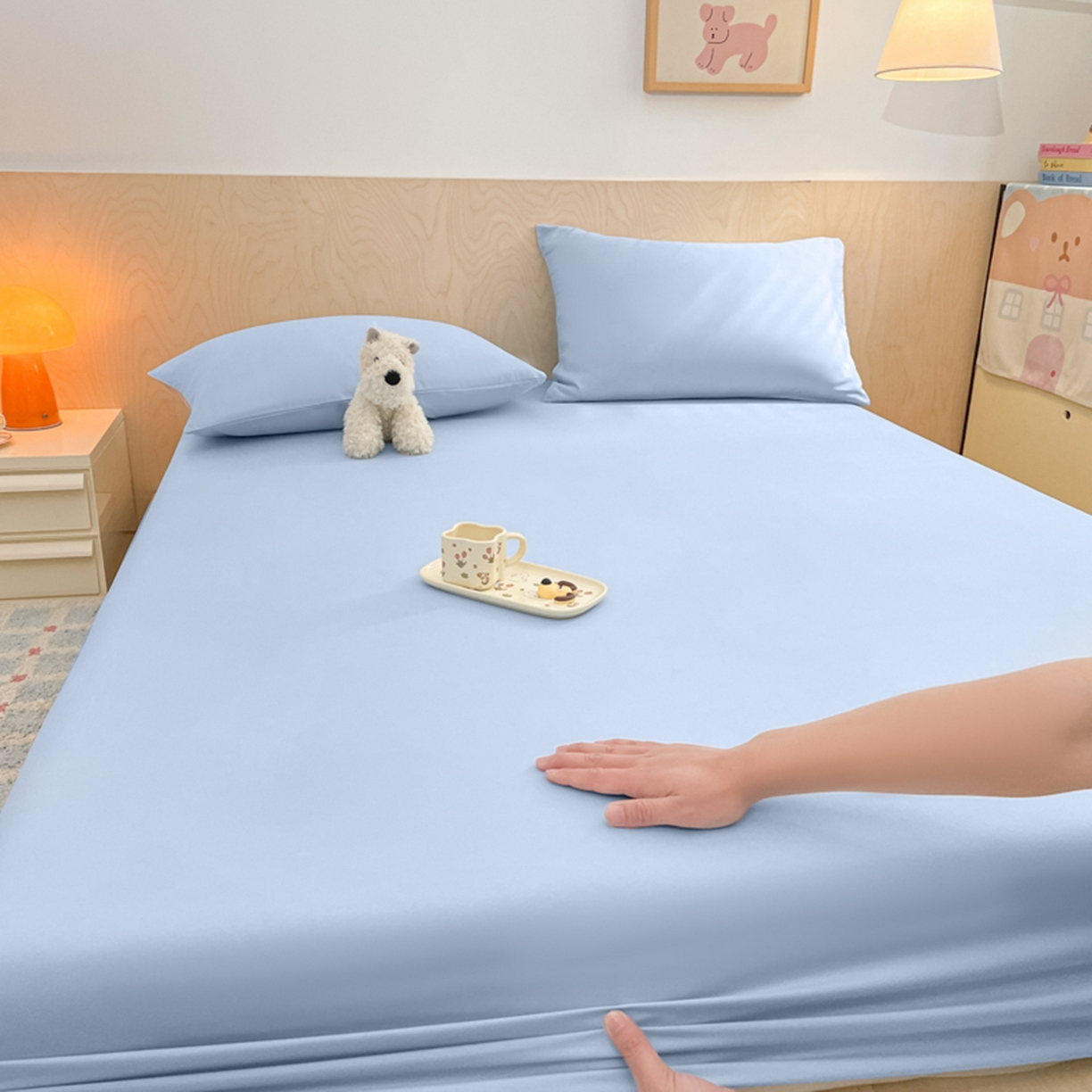 91家纺网 家纺一手货源 找家纺 欧邦 2026春夏新款纯色磨毛单床笠床笠单件单品床笠 磨毛-天蓝