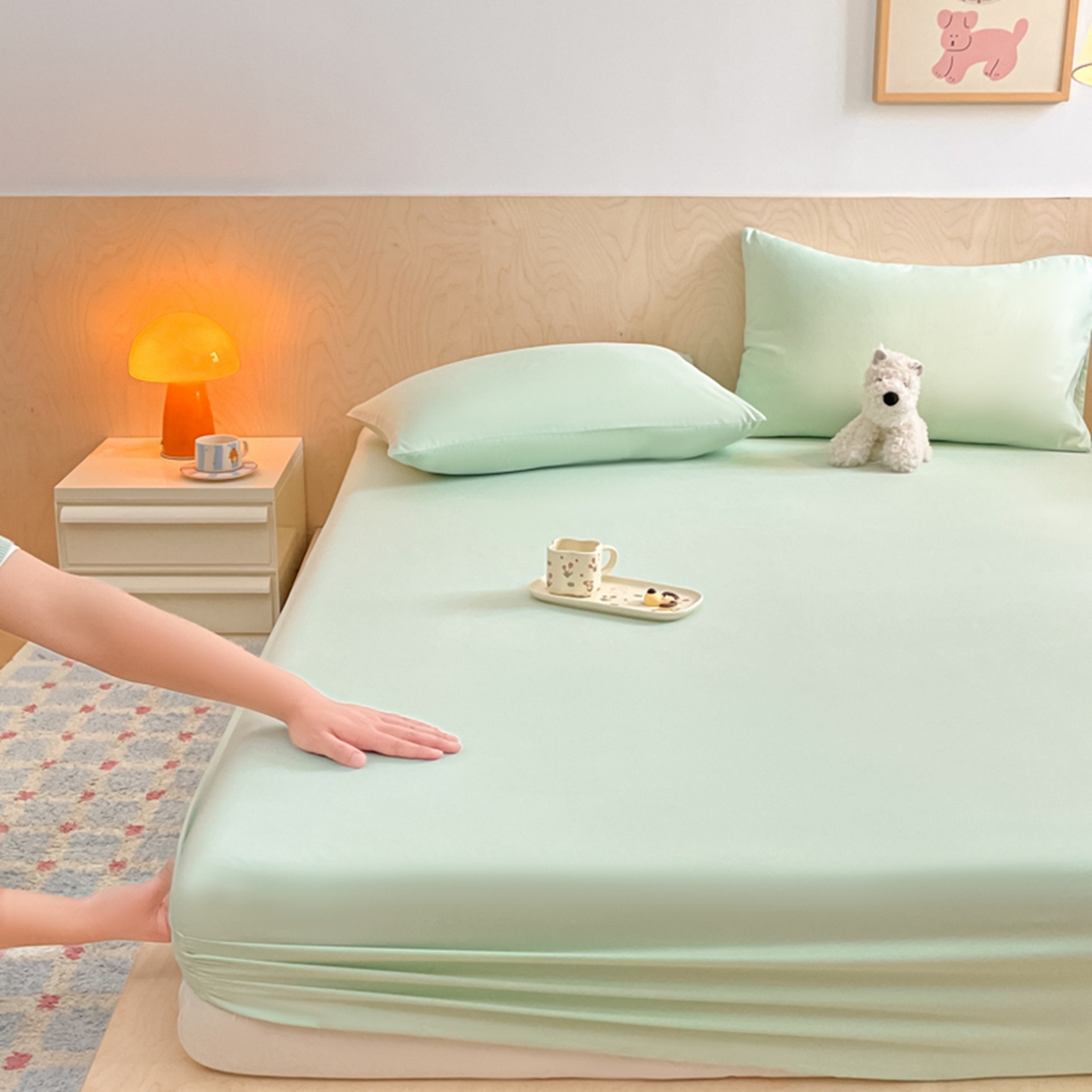 91家纺网 家纺一手货源 找家纺 欧邦 2026春夏新款纯色磨毛单床笠床笠单件单品床笠 磨毛-浅绿