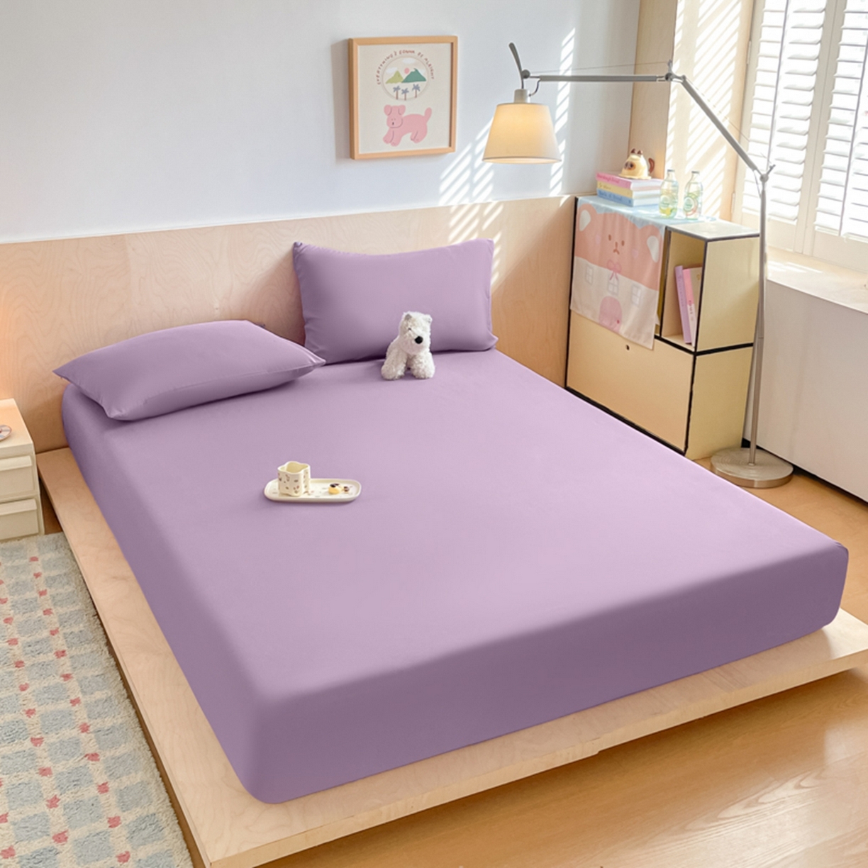 91家纺网 家纺一手货源 找家纺 欧邦 2026春夏新款纯色磨毛单床笠床笠单件单品床笠 磨毛-紫色