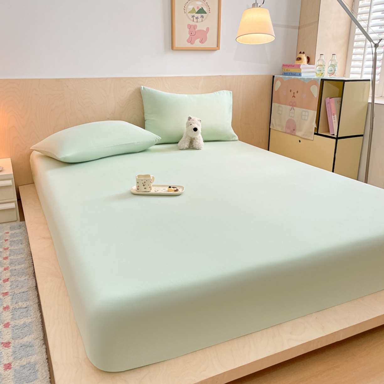 91家纺网 家纺一手货源 找家纺 欧邦 2026春夏新款纯色磨毛单床笠床笠单件单品床笠 磨毛-浅绿