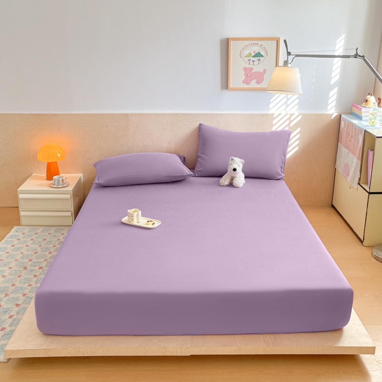 91家纺网 家纺一手货源 找家纺 欧邦 2026春夏新款纯色磨毛单床笠床笠单件单品床笠 磨毛-紫色