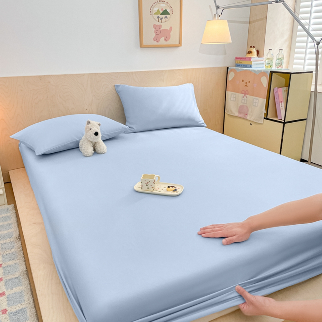 91家纺网 家纺一手货源 找家纺 欧邦 2026春夏新款纯色磨毛单床笠床笠单件单品床笠 磨毛-天蓝