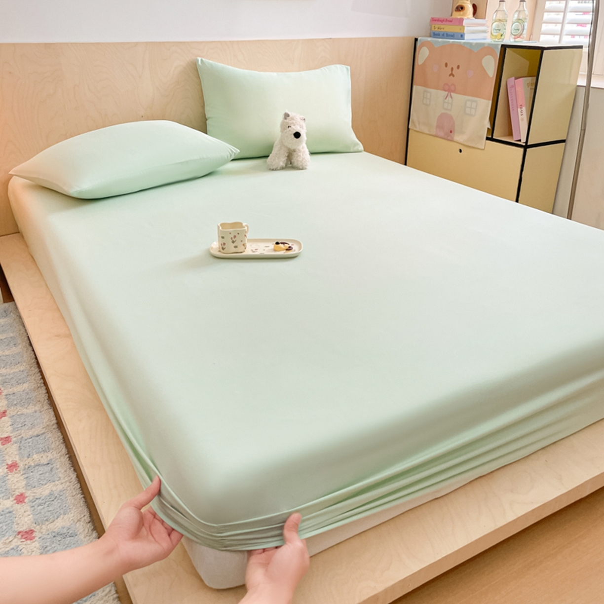 91家纺网 家纺一手货源 找家纺 欧邦 2026春夏新款纯色磨毛单床笠床笠单件单品床笠 磨毛-浅绿