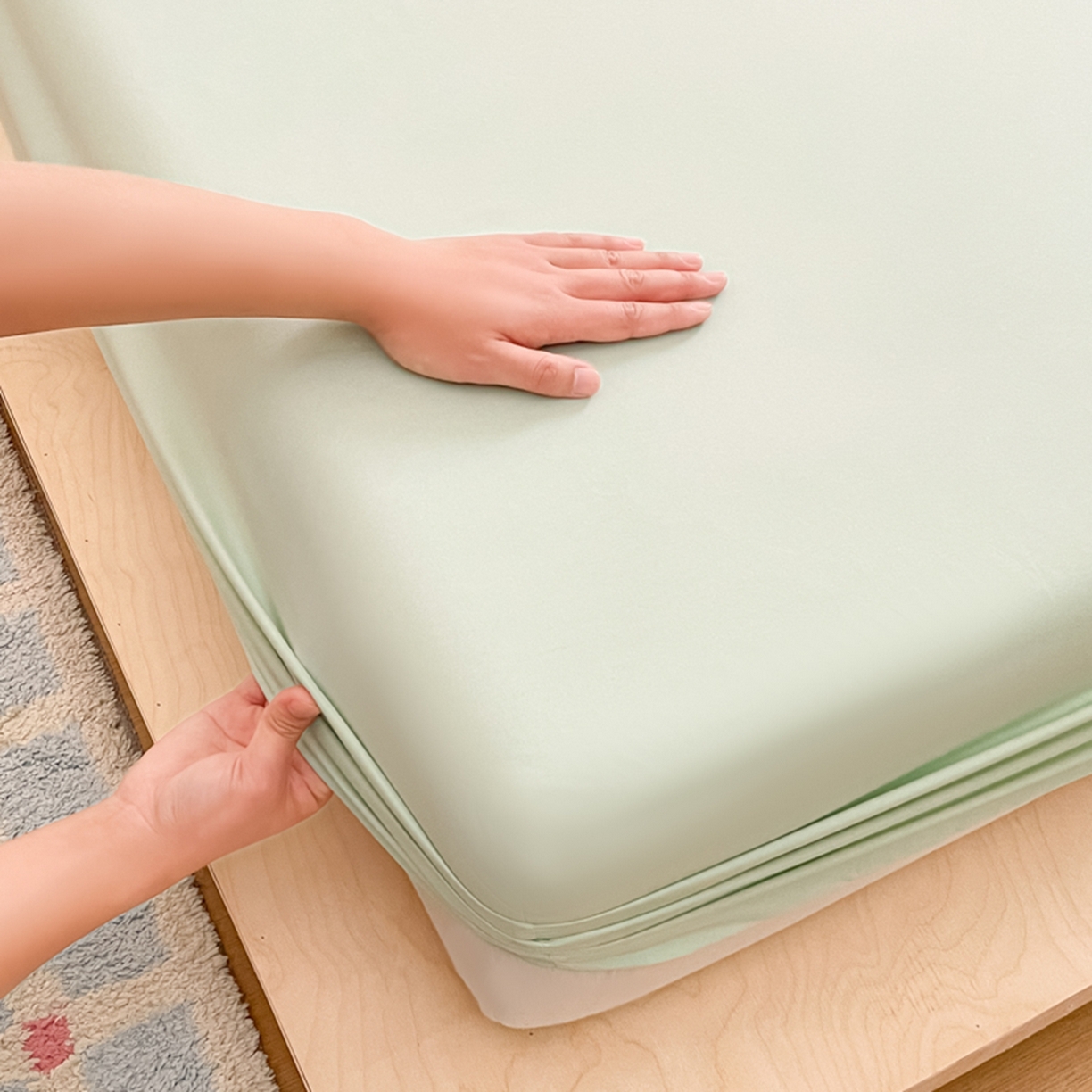 91家纺网 家纺一手货源 找家纺 欧邦 2026春夏新款纯色磨毛单床笠床笠单件单品床笠 磨毛-浅绿