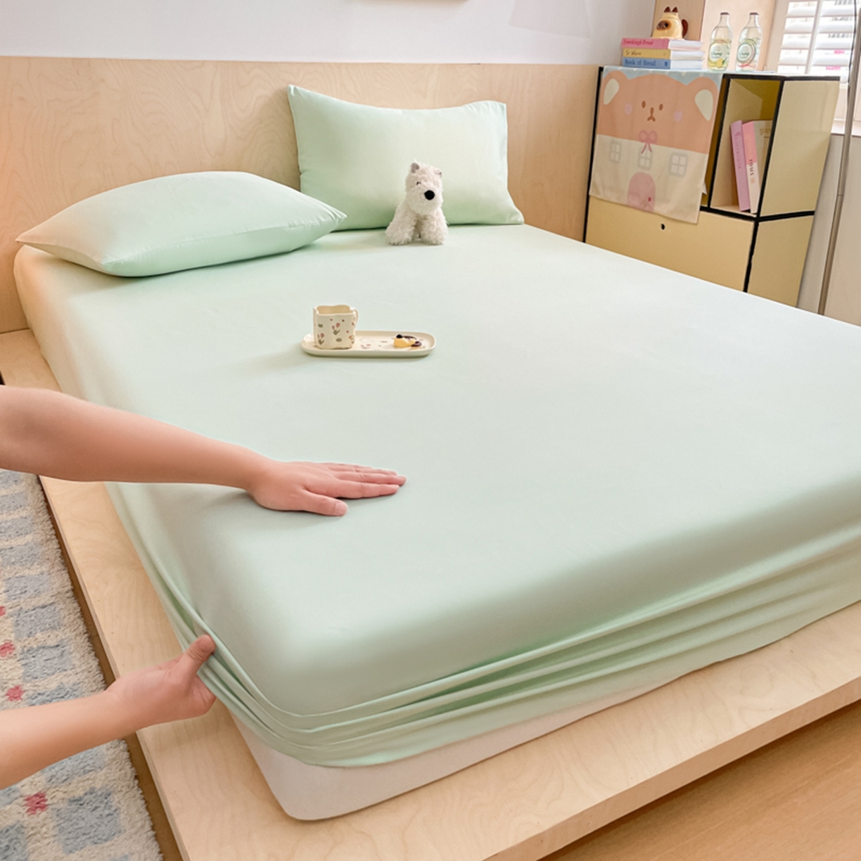 91家纺网 家纺一手货源 找家纺 欧邦 2026春夏新款纯色磨毛单床笠床笠单件单品床笠 磨毛-浅绿