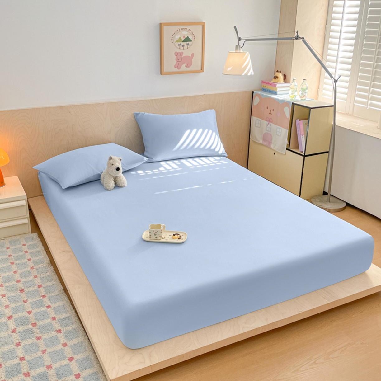 91家纺网 家纺一手货源 找家纺 欧邦 2026春夏新款纯色磨毛单床笠床笠单件单品床笠 磨毛-天蓝