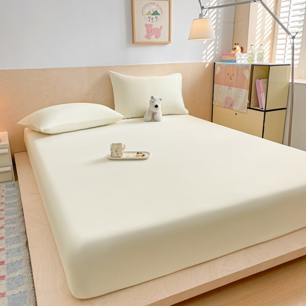 91家纺网 家纺一手货源 找家纺 欧邦 2026春夏新款纯色磨毛单床笠床笠单件单品床笠 磨毛-米白