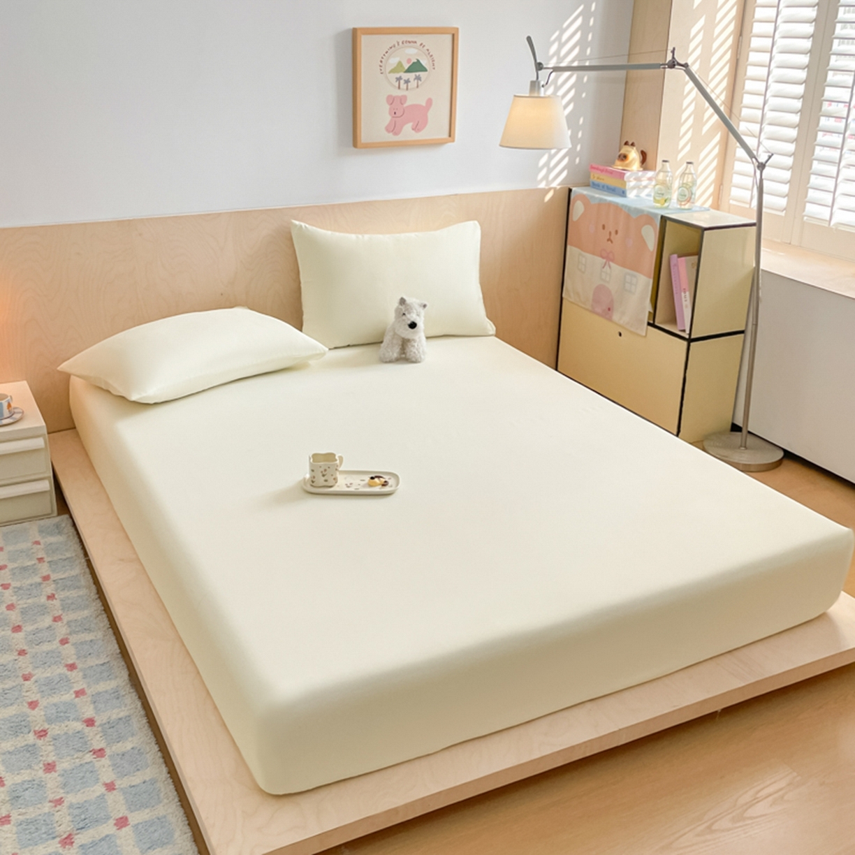 91家纺网 家纺一手货源 找家纺 欧邦 2026春夏新款纯色磨毛单床笠床笠单件单品床笠 磨毛-米白