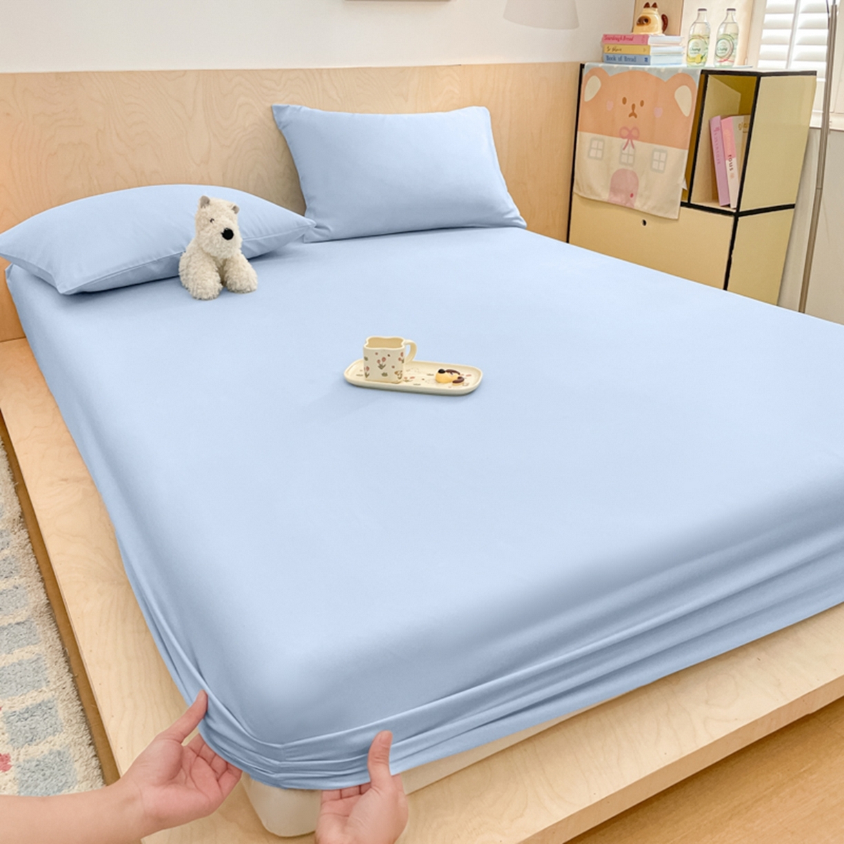 91家纺网 家纺一手货源 找家纺 欧邦 2026春夏新款纯色磨毛单床笠床笠单件单品床笠 磨毛-天蓝