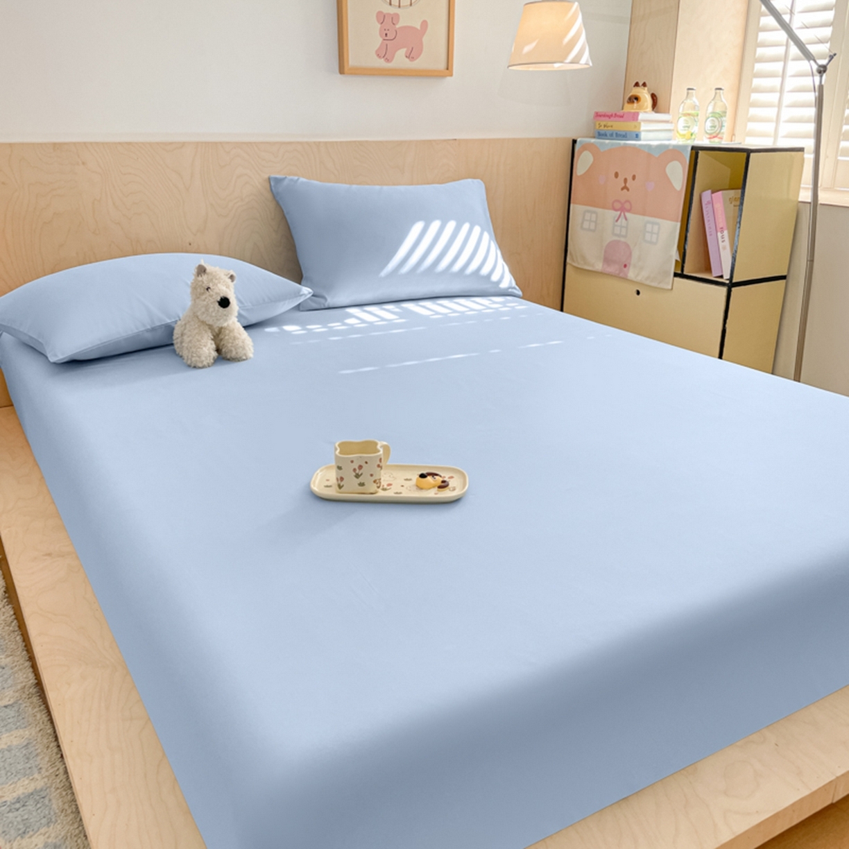 91家纺网 家纺一手货源 找家纺 欧邦 2026春夏新款纯色磨毛单床笠床笠单件单品床笠 磨毛-天蓝