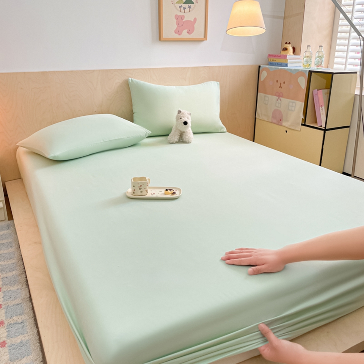 91家纺网 家纺一手货源 找家纺 欧邦 2026春夏新款纯色磨毛单床笠床笠单件单品床笠 磨毛-浅绿