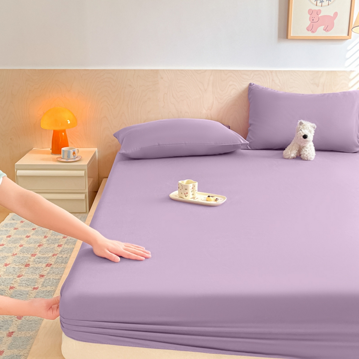 91家纺网 家纺一手货源 找家纺 欧邦 2026春夏新款纯色磨毛单床笠床笠单件单品床笠 磨毛-紫色