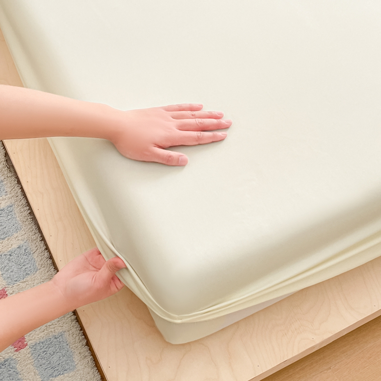 91家纺网 家纺一手货源 找家纺 欧邦 2026春夏新款纯色磨毛单床笠床笠单件单品床笠 磨毛-米白