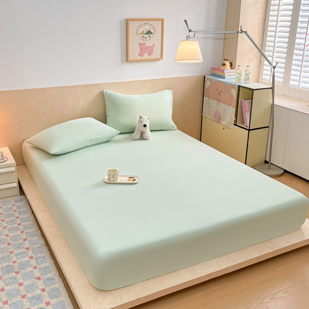 91家纺网 家纺一手货源 找家纺 欧邦 2026春夏新款纯色磨毛单床笠床笠单件单品床笠 磨毛-浅绿