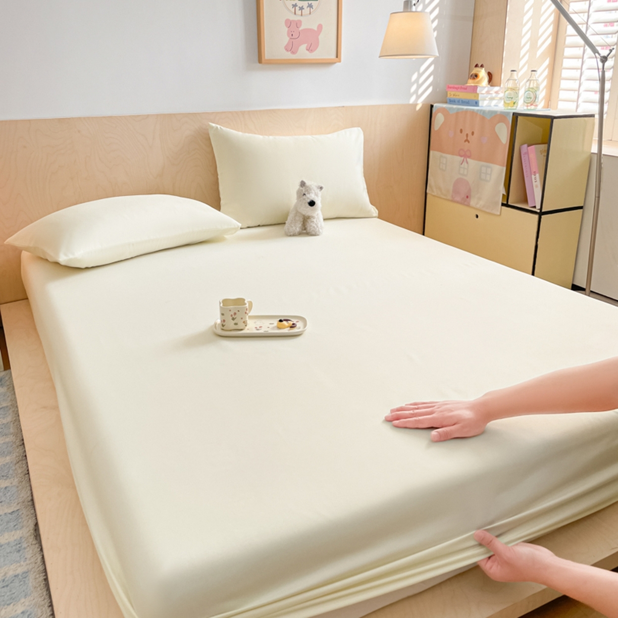 91家纺网 家纺一手货源 找家纺 欧邦 2026春夏新款纯色磨毛单床笠床笠单件单品床笠 磨毛-米白