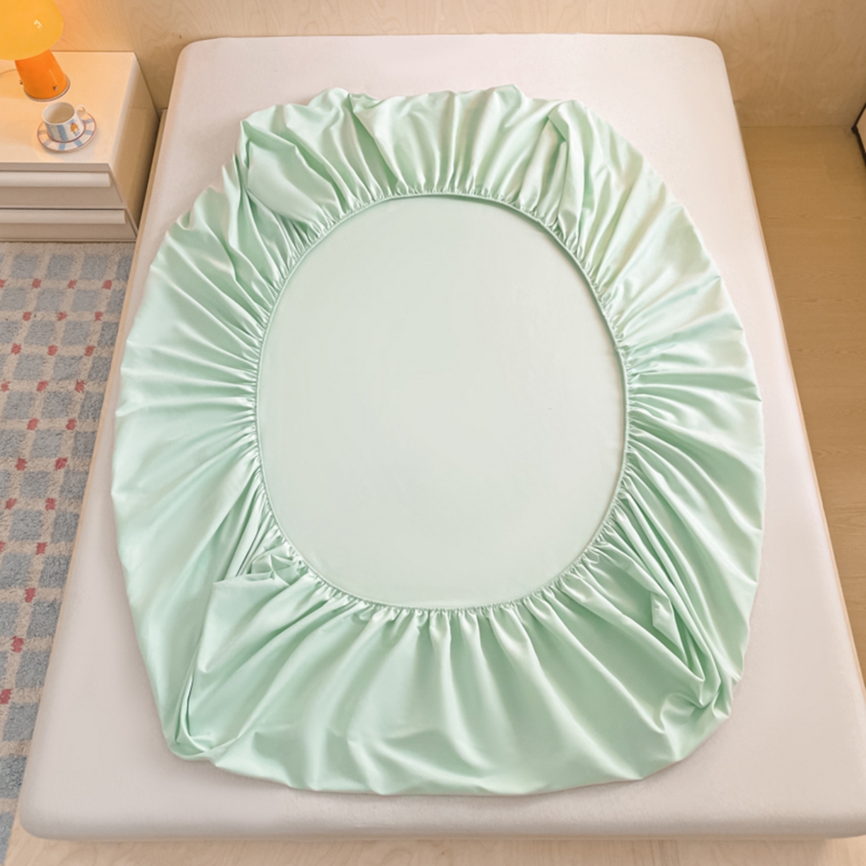 91家纺网 家纺一手货源 找家纺 欧邦 2026春夏新款纯色磨毛单床笠床笠单件单品床笠 磨毛-浅绿