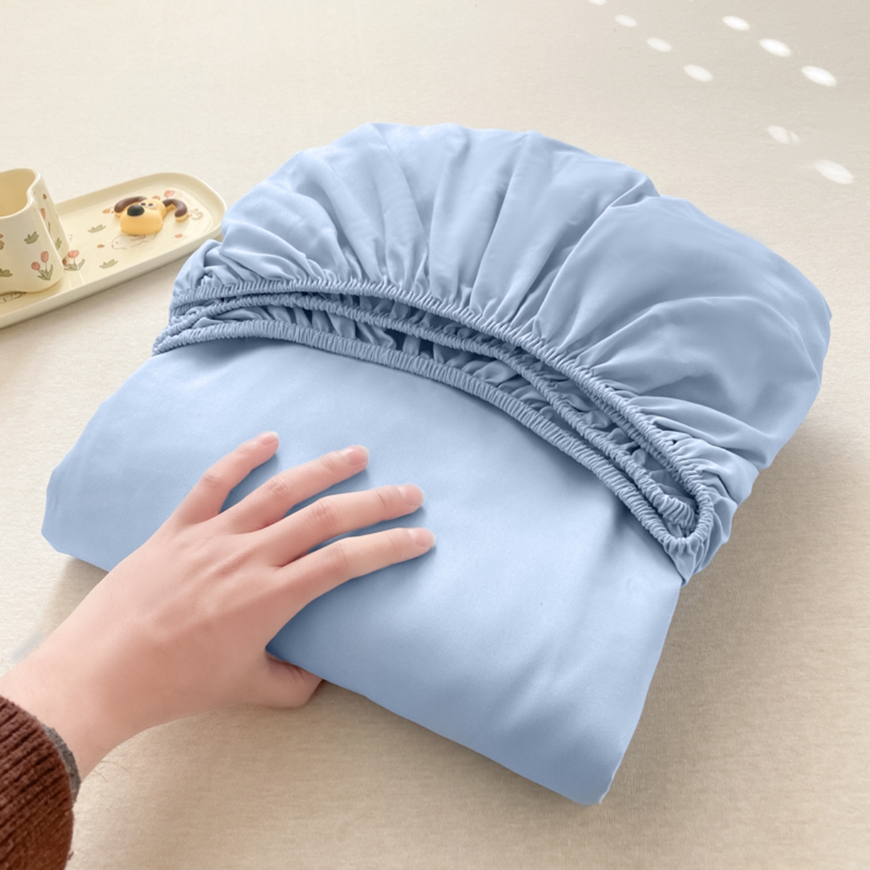 91家纺网 家纺一手货源 找家纺 欧邦 2026春夏新款纯色磨毛单床笠床笠单件单品床笠 磨毛-天蓝