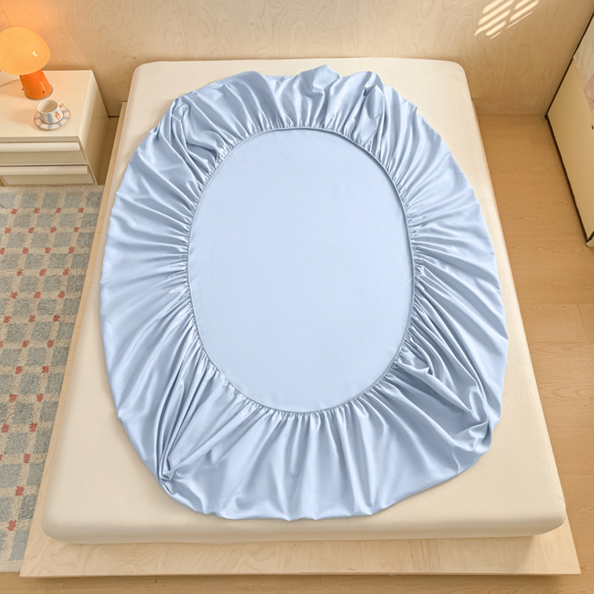 91家纺网 家纺一手货源 找家纺 欧邦 2026春夏新款纯色磨毛单床笠床笠单件单品床笠 磨毛-天蓝