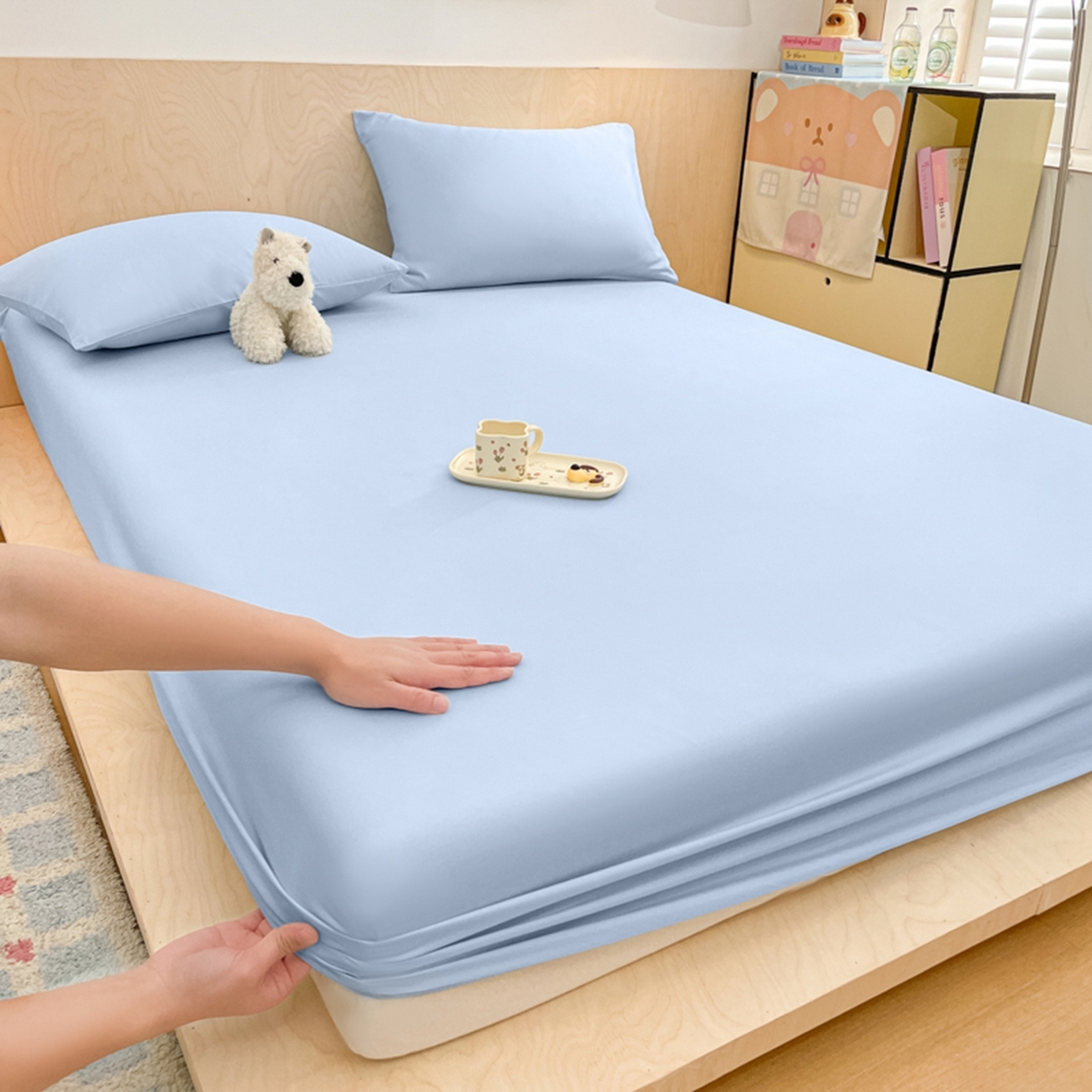 91家纺网 家纺一手货源 找家纺 欧邦 2026春夏新款纯色磨毛单床笠床笠单件单品床笠 磨毛-天蓝