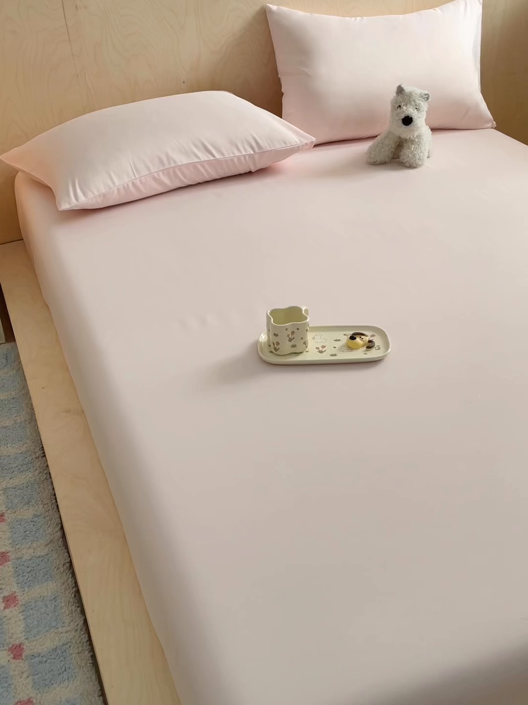 91家纺网 家纺一手货源 找家纺 欧邦 2026春夏新款纯色磨毛单床笠床笠单件单品床笠 磨毛-浅粉