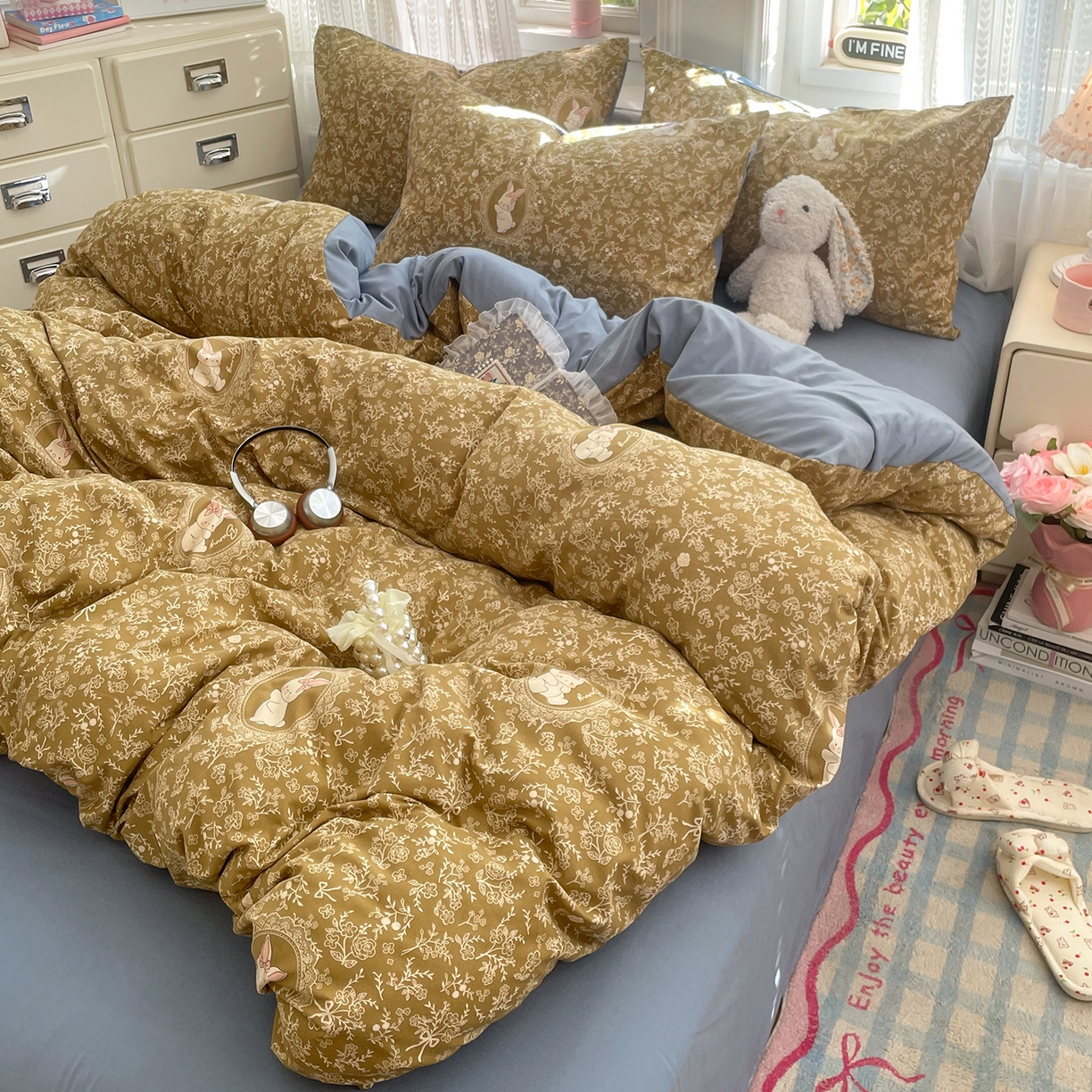 91家纺网 家纺一手货源 找家纺 瑞禾家纺 2026新款古法水洗四件套下载文件包含买家秀 焦糖花影