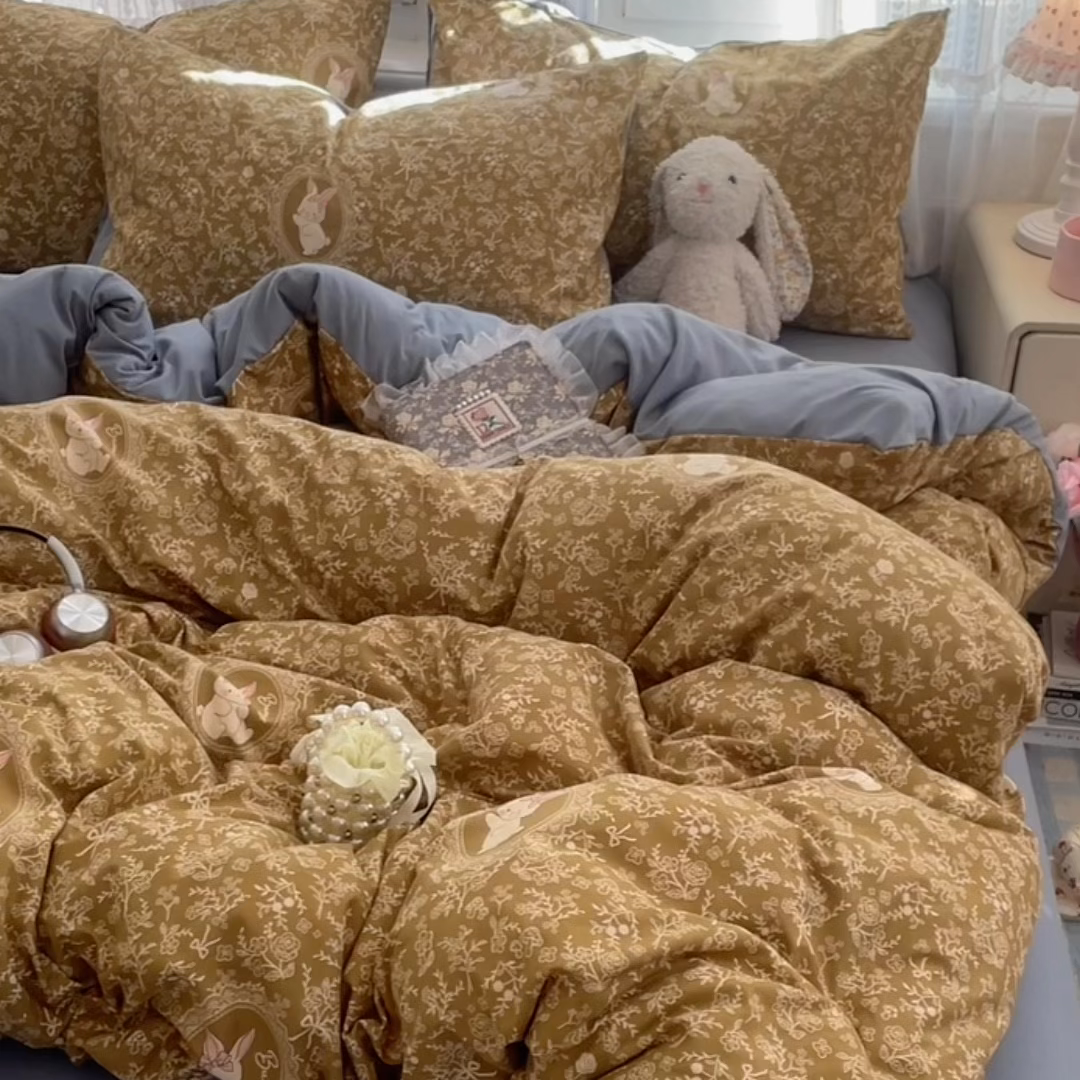 91家纺网 家纺一手货源 找家纺 瑞禾家纺 2026新款古法水洗四件套下载文件包含买家秀 焦糖花影